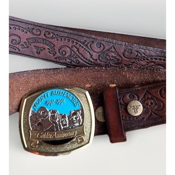 Fallen Other - Fallen Leather Belt Mount Rushmore 1991 Golden Anniversary Buckle Ltd 00970 RARE